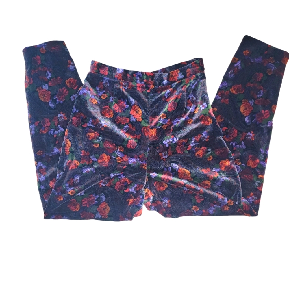 Vintage 80's- 90's high waisted purple floral velvet pants size 8